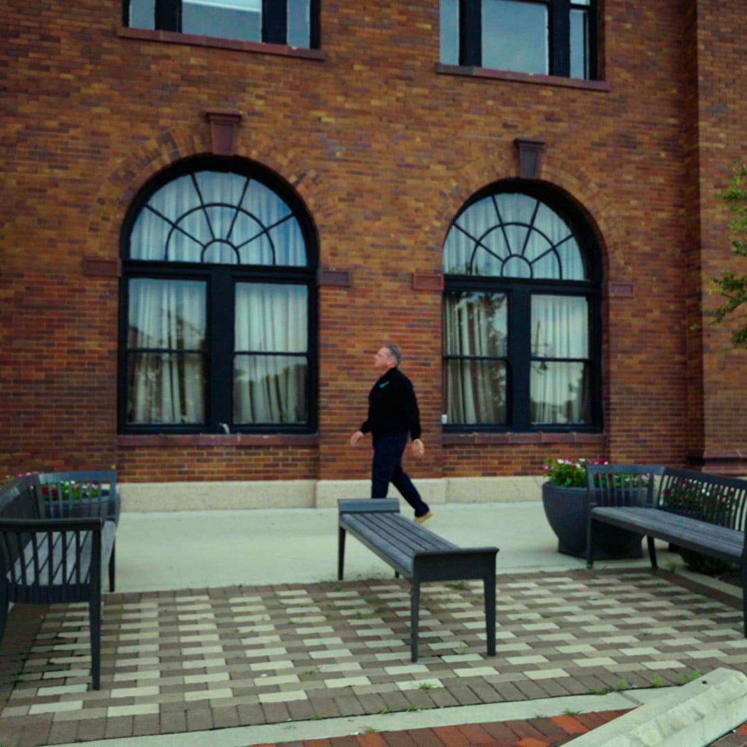 Matt Hanley walking outside